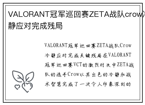 VALORANT冠军巡回赛ZETA战队crow冷静应对完成残局