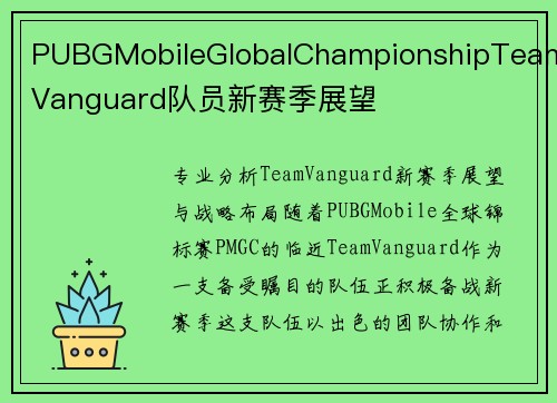 PUBGMobileGlobalChampionshipTeamVanguard队员新赛季展望