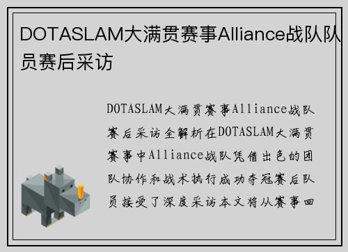 DOTASLAM大满贯赛事Alliance战队队员赛后采访